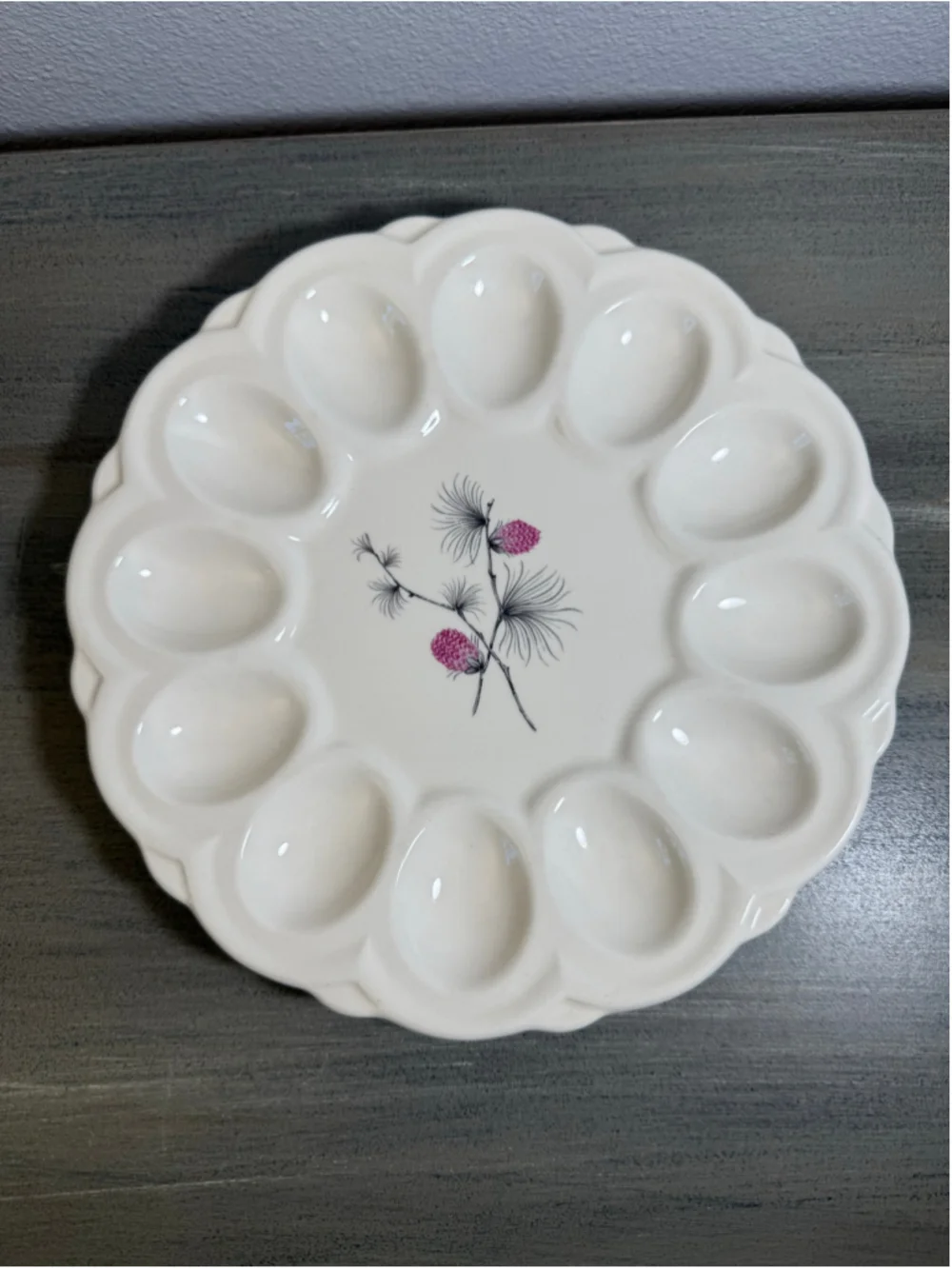 Rare Vintage Canonsburg Wild Clover 9-Inch Scalloped Deviled Egg Platter MCM